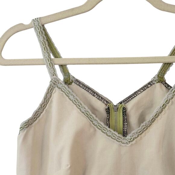 Vintage 70s Handmade Flavia Print Sundress Women’s Cream Green Fit & Flare Dress - Picture 3 of 16